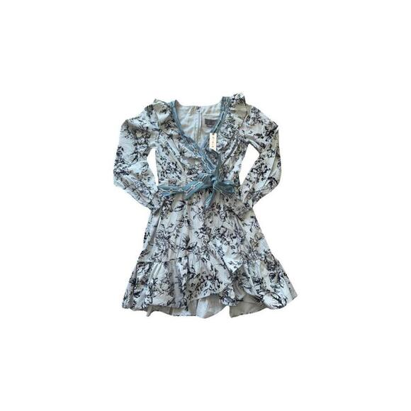 womens anthropologie blue pattern wrap long sleeve dress size XXS $170 - Picture 6 of 9